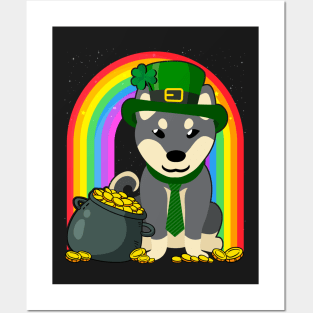 Shiba Inu Rainbow Irish Clover St Patrick Day Dog Gift print Posters and Art